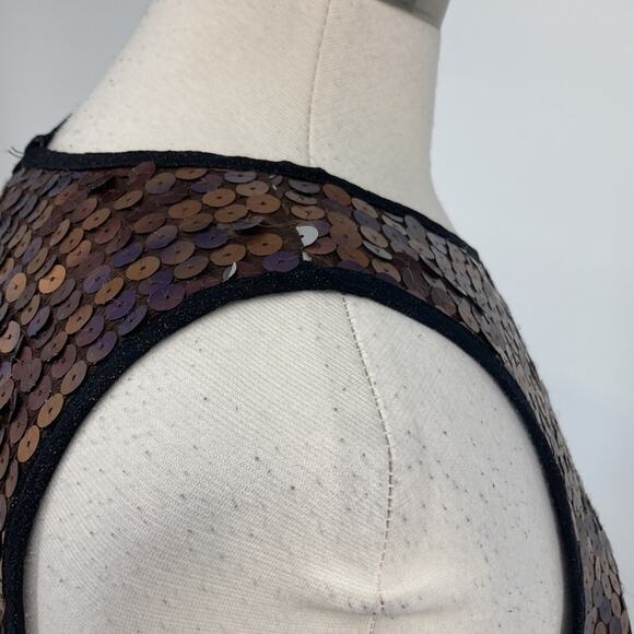 ABS Womens Brown Sleeveless Silk Dress Balloon Hem Sequined Bodice Size 6 New - Picture 9 of 16